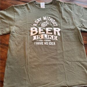 Delta Pro Weight Olive Green Tee with Beer  Logo- Size Large